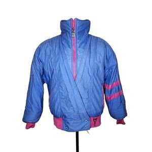 Vintage 80s Tyrolia Head Down Ski Jacket Womens Size M Blue Pink Color Block